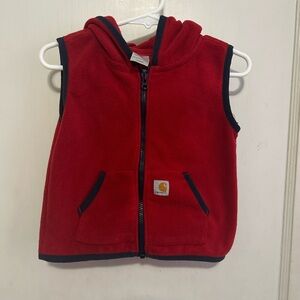 Carhartt Red Fleece Vest with Navy Accents